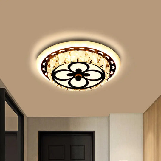 Modern Crystal Flush Mount Led Ceiling Lamp In Chrome For Corridors / Round