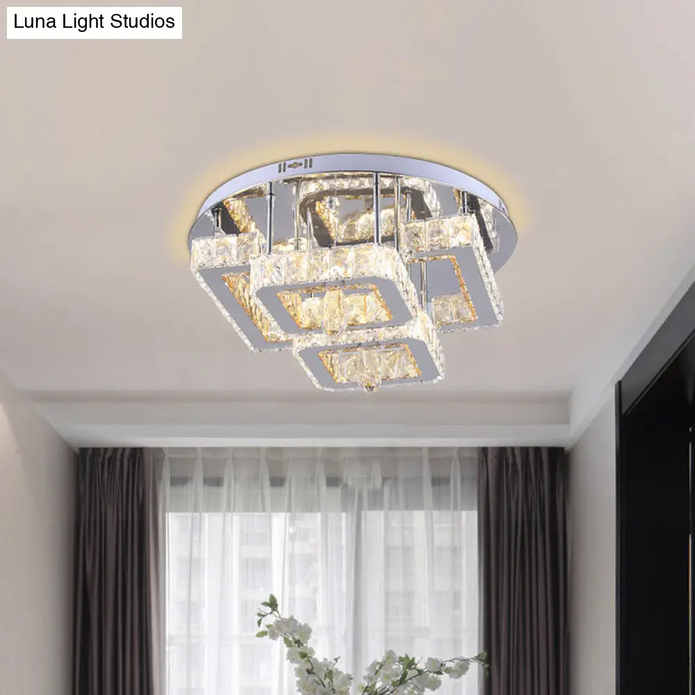 Modern Crystal Flush Mount Led Ceiling Lamp In Chrome With Remote Control Dimming - Perfect For