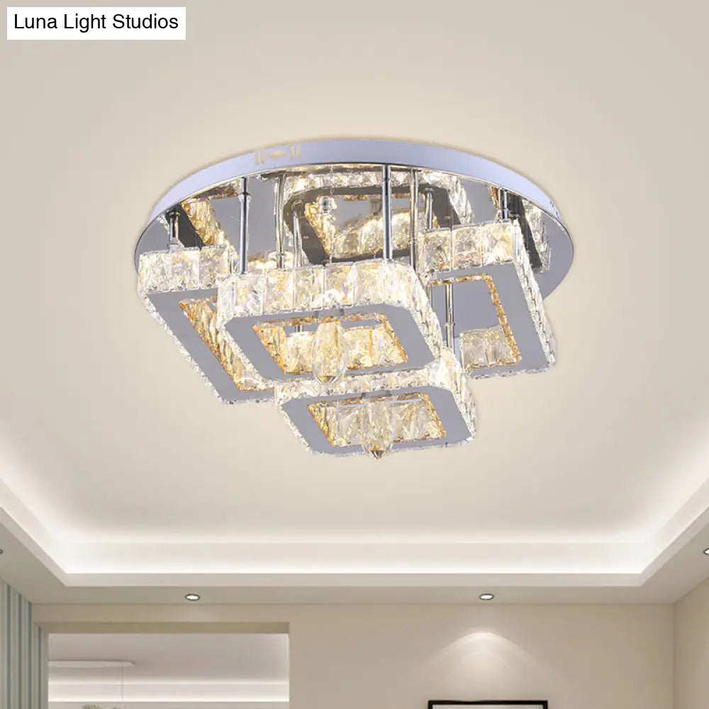 Modern Crystal Flush Mount Led Ceiling Lamp In Chrome With Remote Control Dimming - Perfect For