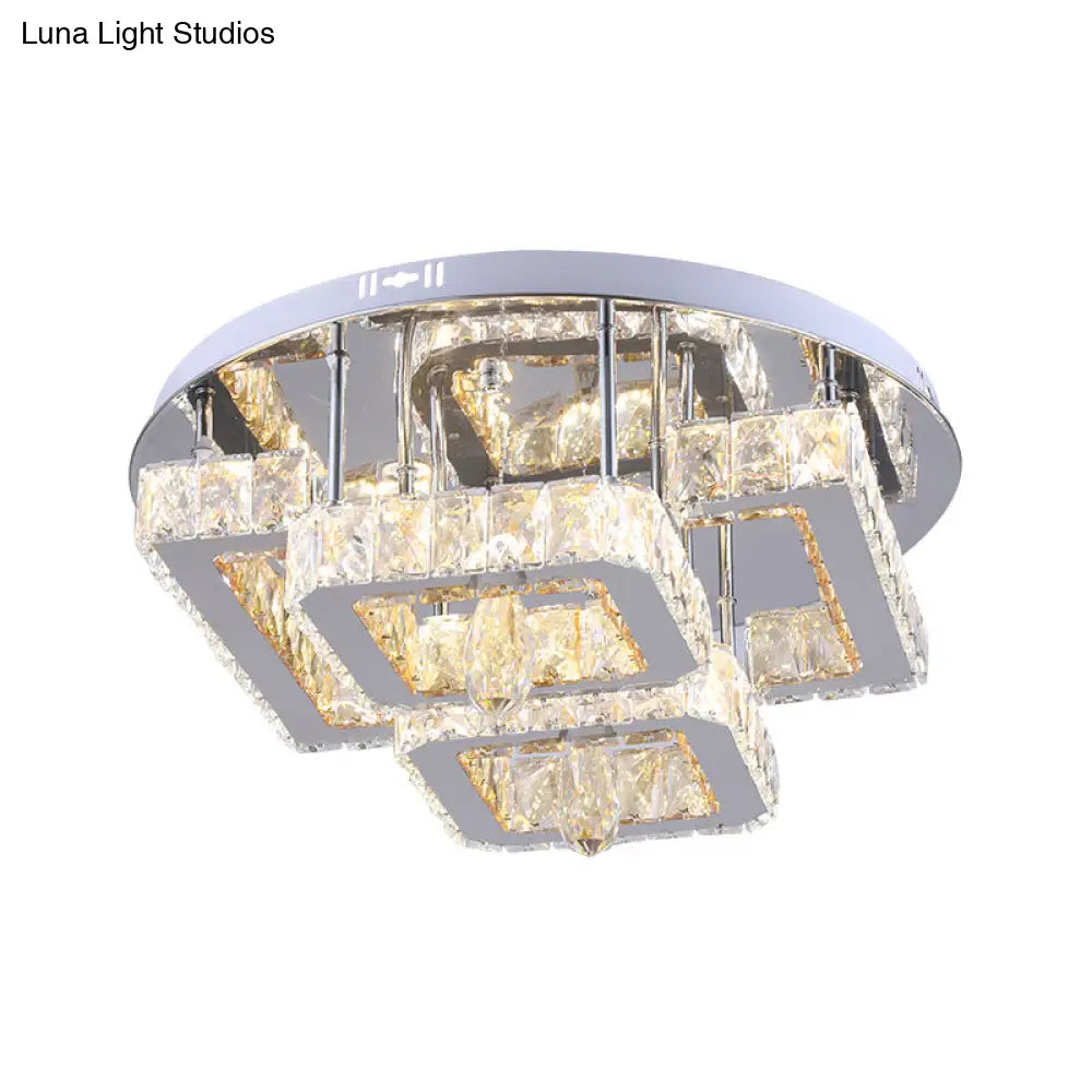 Modern Crystal Flush Mount Led Ceiling Lamp In Chrome With Remote Control Dimming - Perfect For