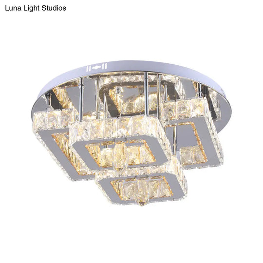 Modern Crystal Flush Mount Led Ceiling Lamp In Chrome With Remote Control Dimming - Perfect For