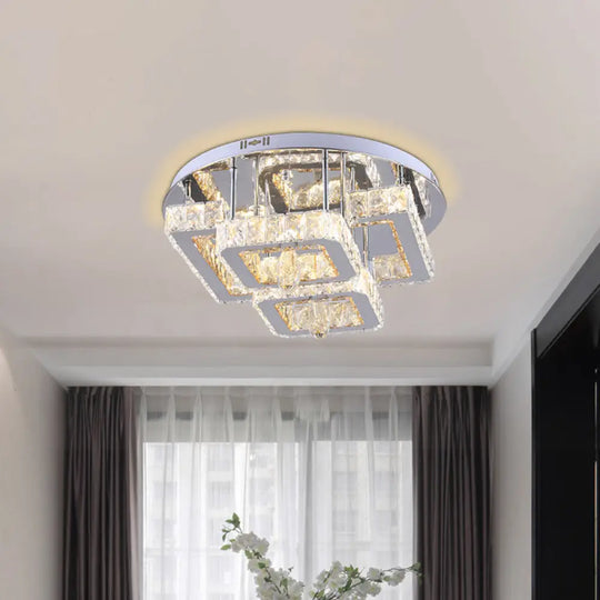 Modern Crystal Flush Mount Led Ceiling Lamp In Chrome With Remote Control Dimming - Perfect For