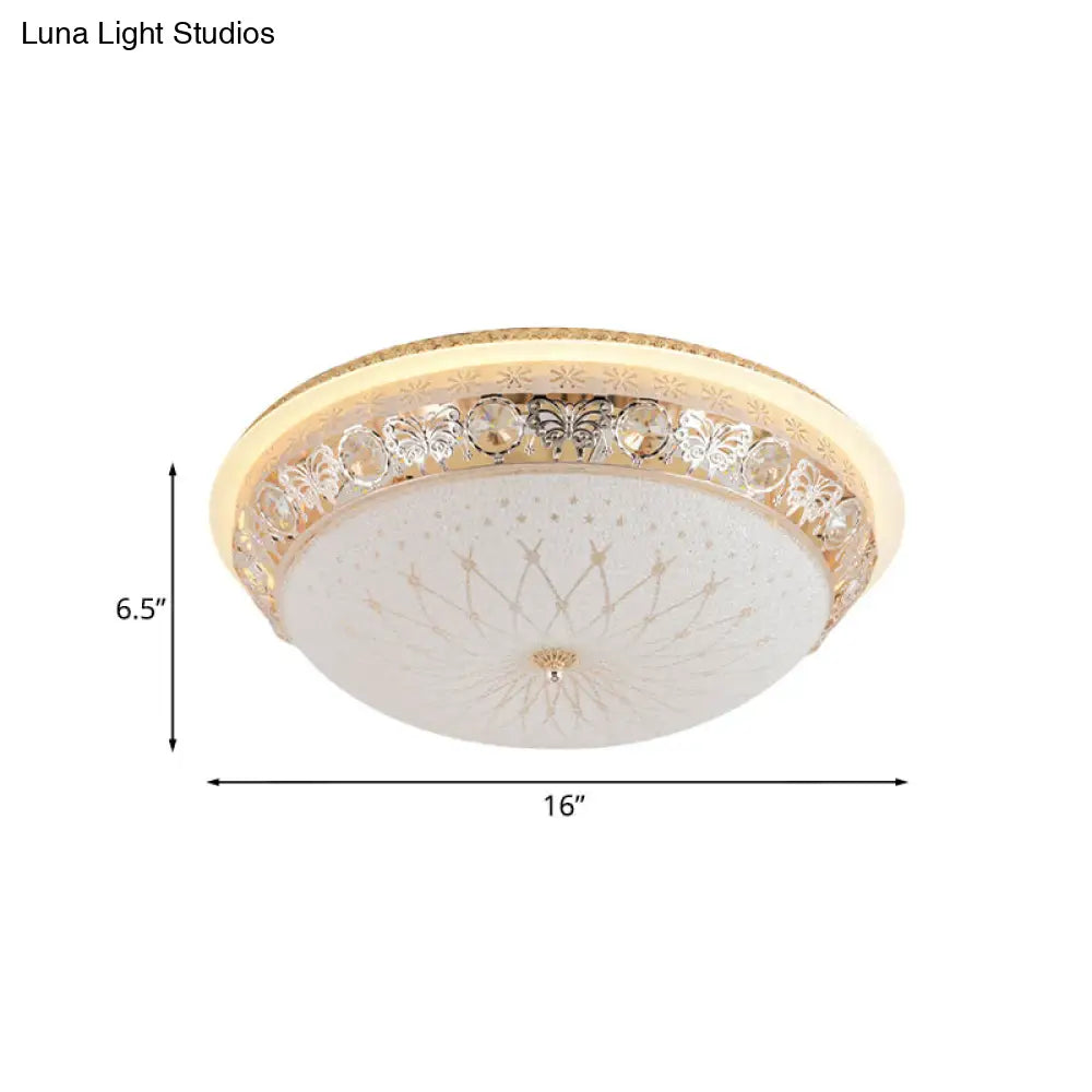 Modern Crystal Flush Mount Led Ceiling Light Fixture With Gold Finish And White Texture Glass Shade