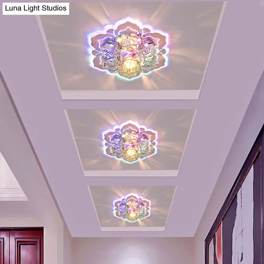 Modern Crystal Flush Mount Led Lighting For Corridor - Tiered Bloom Design