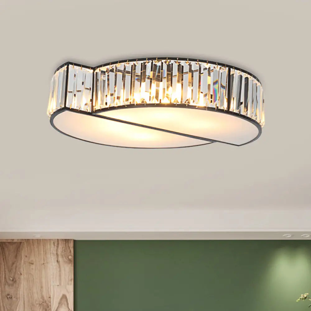 Modern Crystal Flush Mount Light With 6 Black Irregular Circle Heads - Living Room Ceiling Fixture