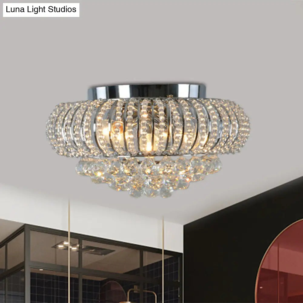 Modern Crystal Flush Mount Light With Oval Faceted Design - 3 - Head Ceiling Lighting For Living