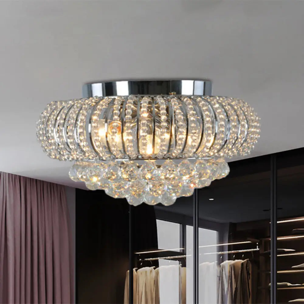 Modern Crystal Flush Mount Light With Oval Faceted Design - 3 - Head Ceiling Lighting For Living