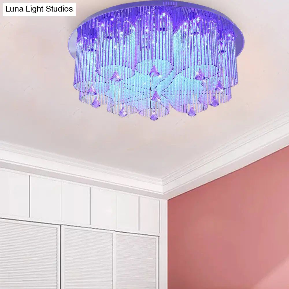 Modern Crystal Flushmount Ceiling Light Fixture With Stainless-Steel Mounting - 4/8/15 Heads 4 /