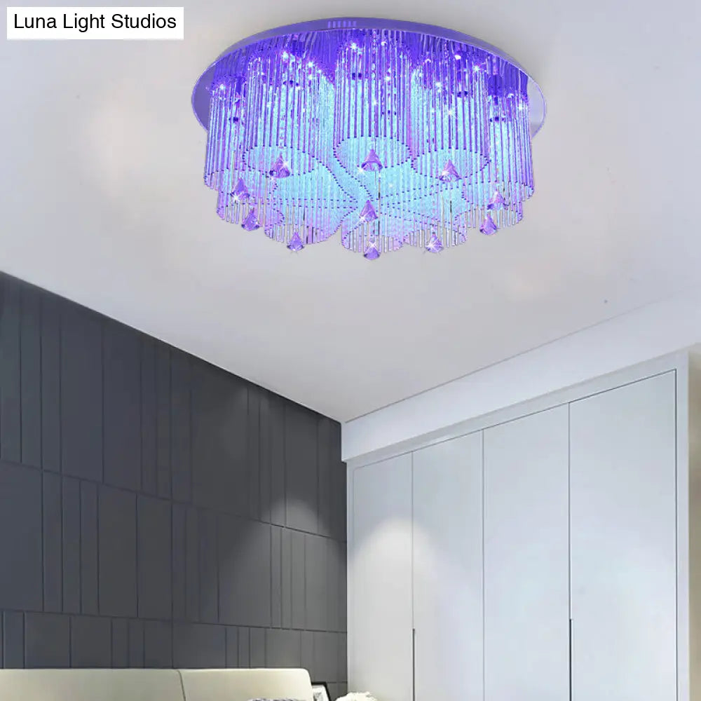 Modern Crystal Flushmount Ceiling Light Fixture With Stainless - Steel Mounting - 4/8/15 Heads