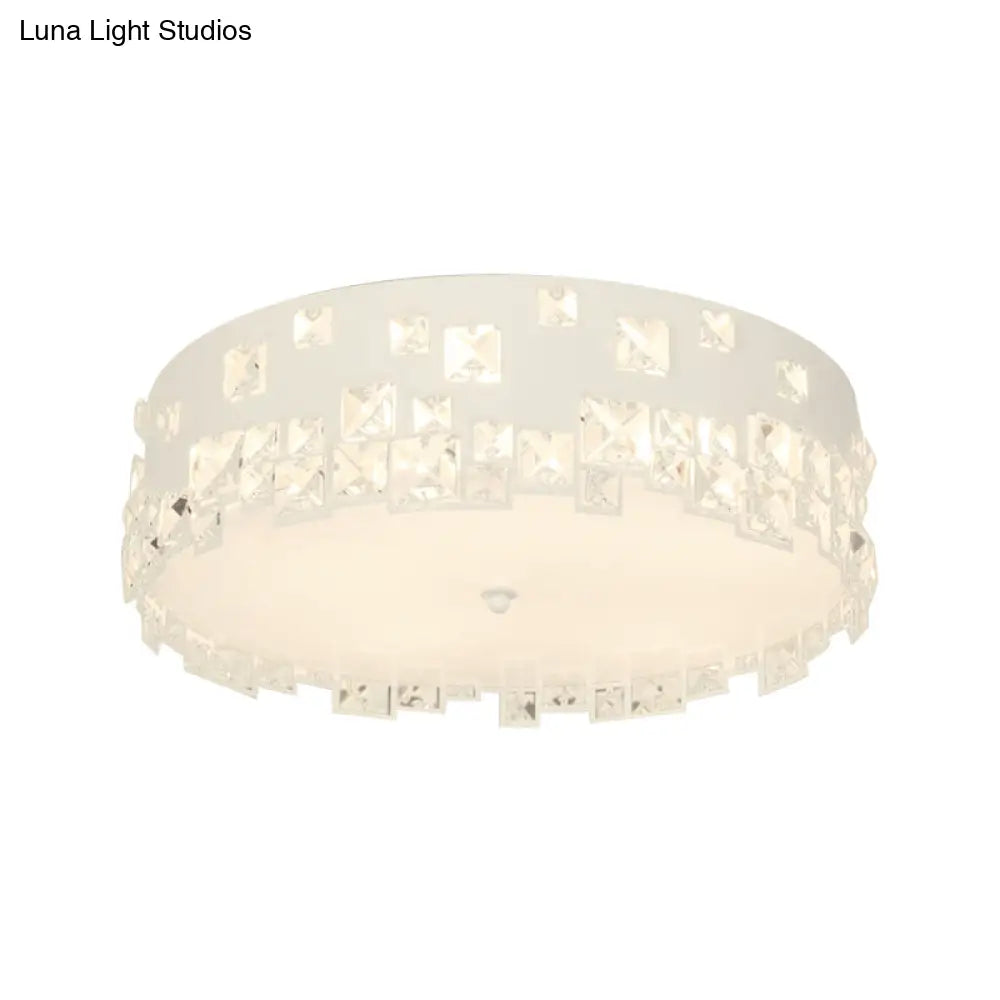Modern Crystal Flushmount Lighting - White 3-Bulb Ceiling Fixture