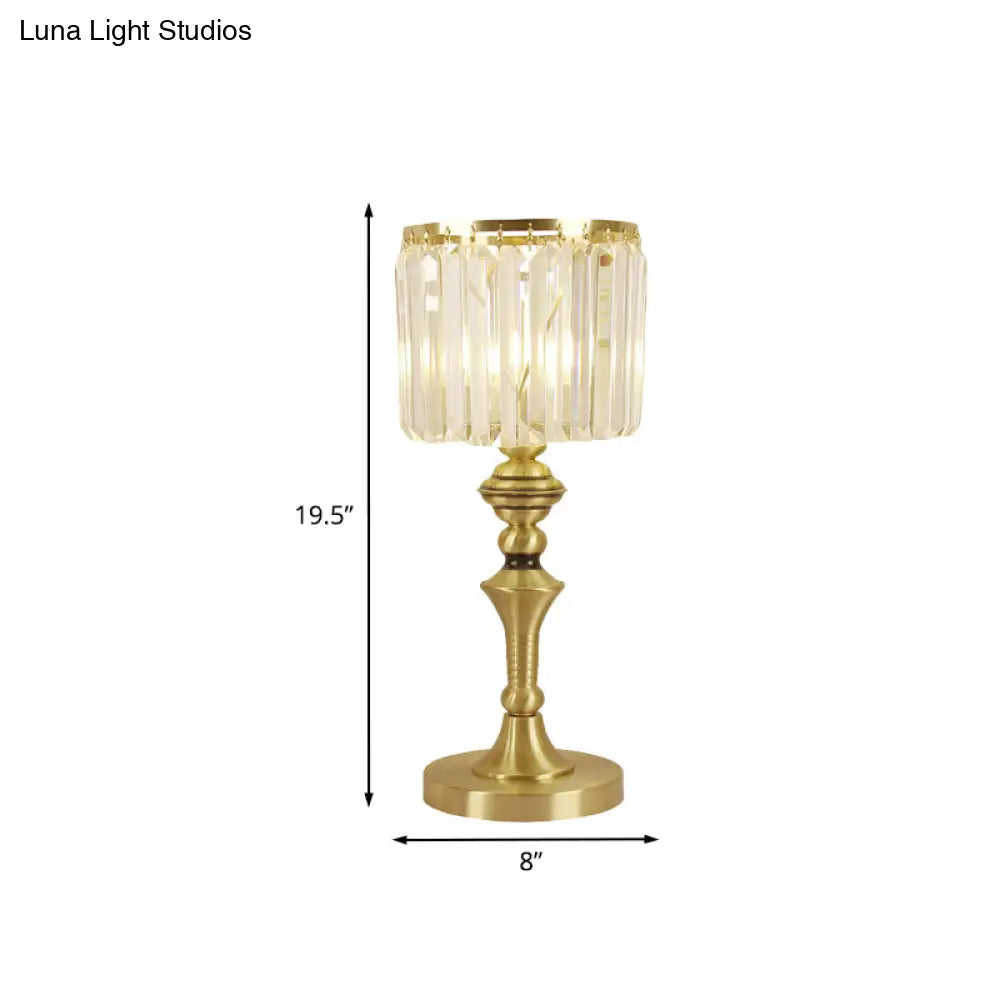 Modern Crystal Flute Led Table Lamp In Brass For Study Room