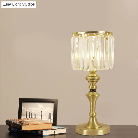 Modern Crystal Flute Led Table Lamp In Brass For Study Room