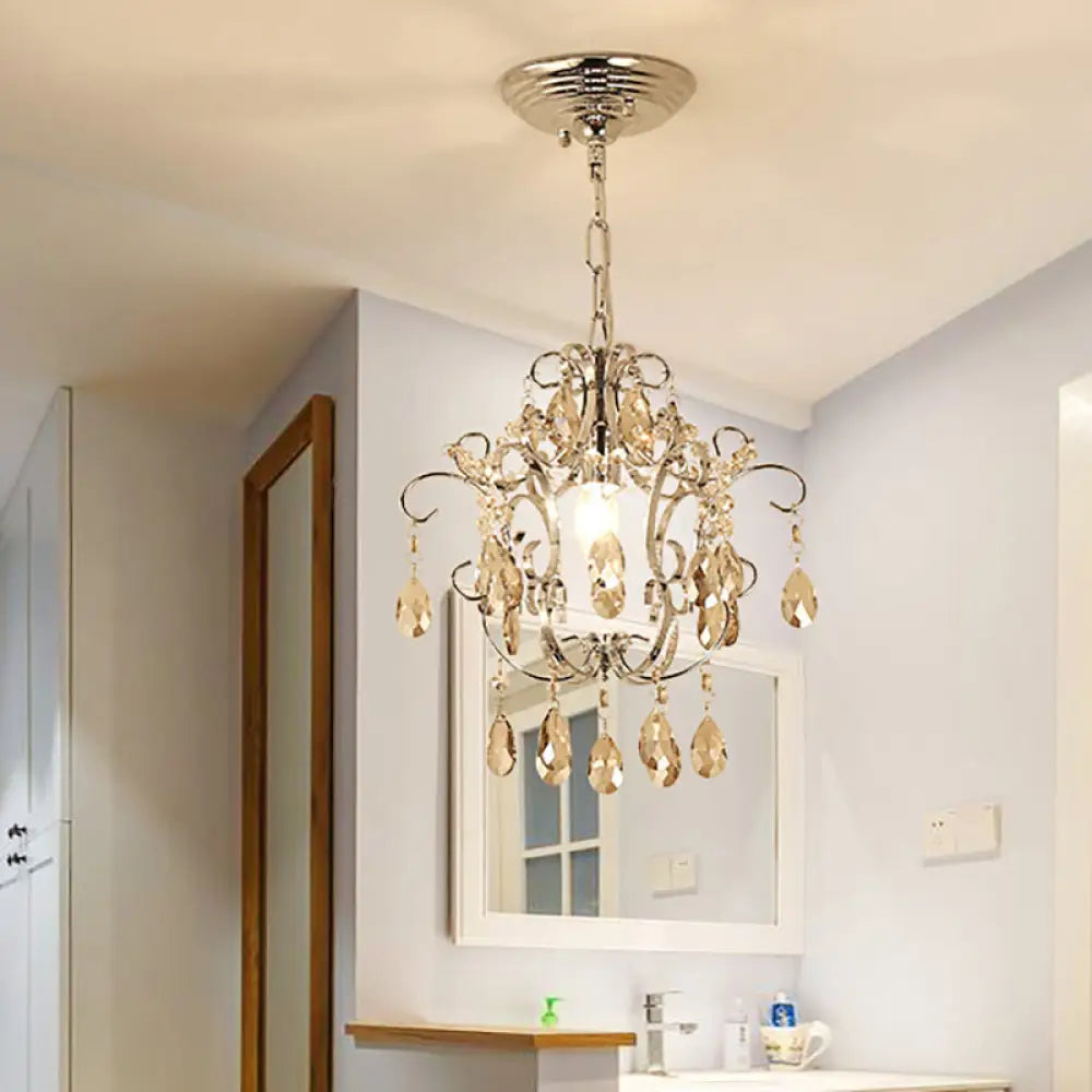 Modern Crystal Geometric Pendant Light With Adjustabl 16’ Chain - Chrome Finish