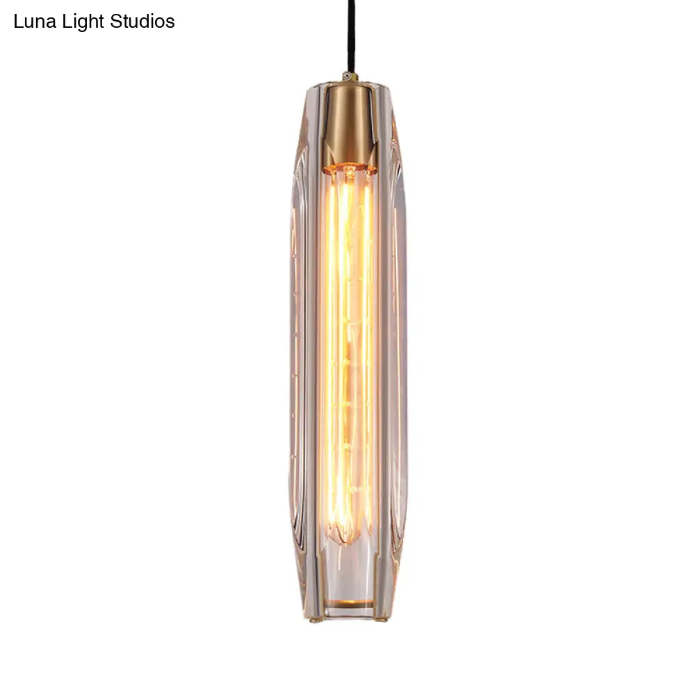 Modern Crystal Glass Hanging Pendant Light Fixture With Rod-Shaped Design And 1 Bulb