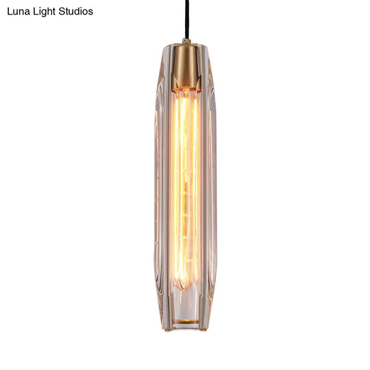 Modern Crystal Glass Hanging Pendant Light Fixture With Rod-Shaped Design And 1 Bulb