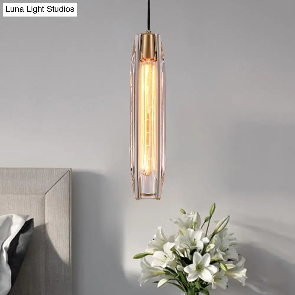 Modern Crystal Glass Pendant Light With Rod Design - Single Bulb Clear