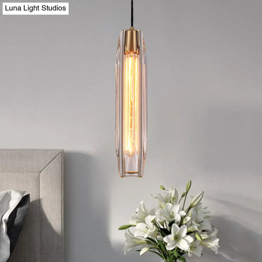 Modern Crystal Glass Pendant Light With Rod Design - Single Bulb Clear