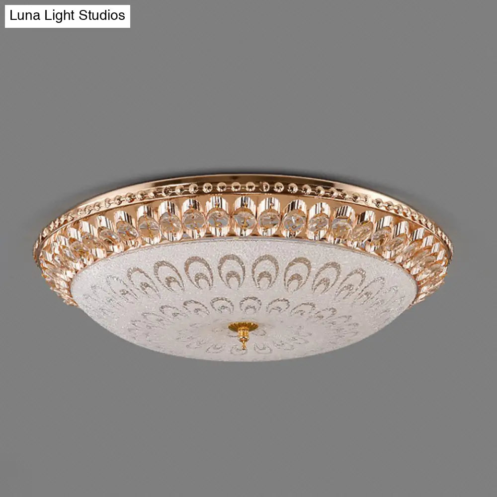 Modern Crystal Glass Led Gold Domed Flush Mount Ceiling Light For Bedroom 16’/19.5’ Width