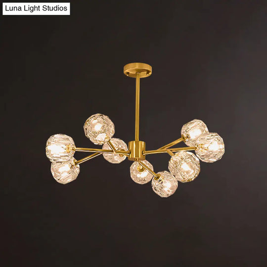 Modern Crystal Global Chandelier – 9-Light Brass Branch Pendant Lamp