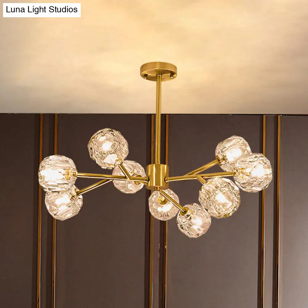 Modern Crystal Global Hanging Chandelier - 9-Light Brass Branch Pendant Lamp