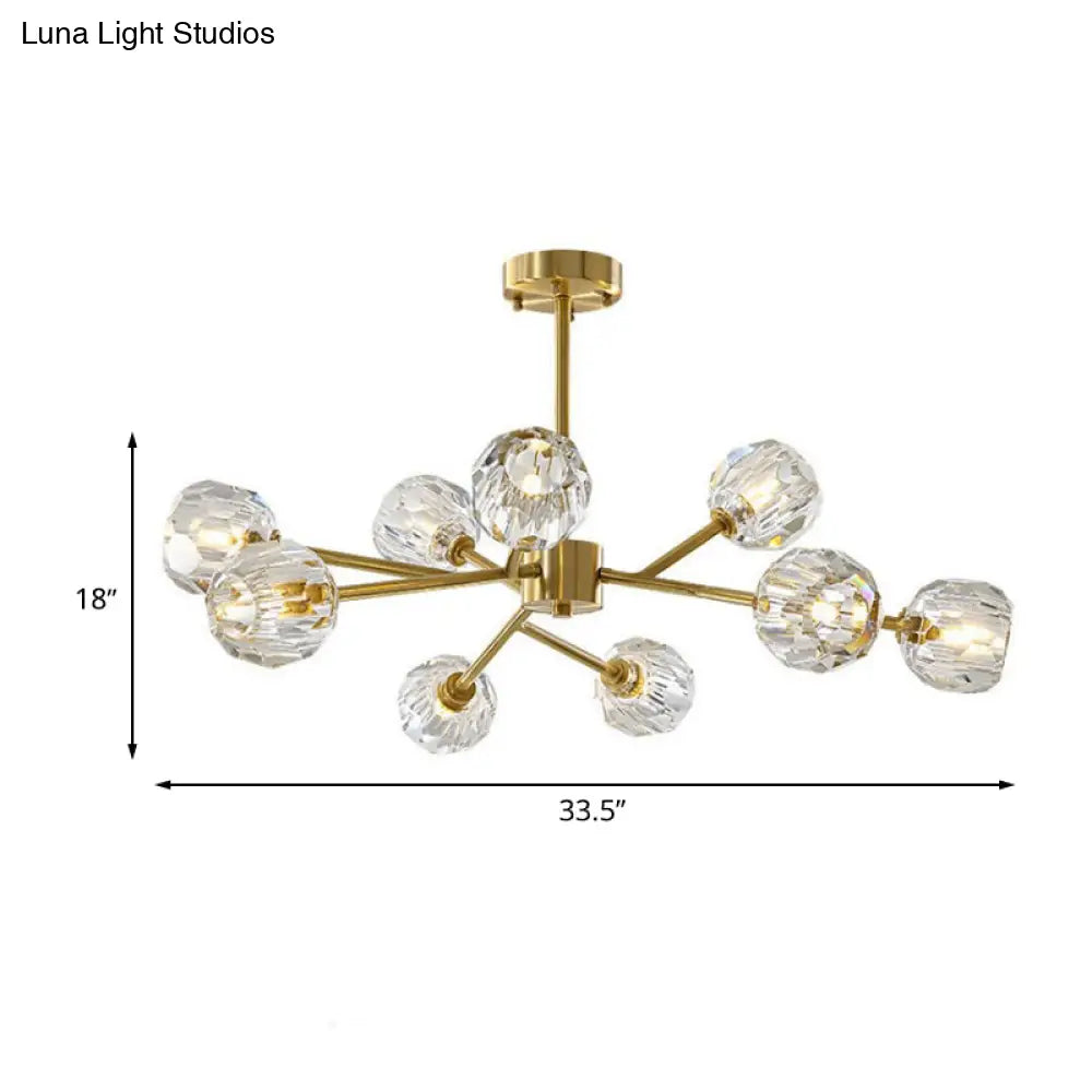 Modern Crystal Global Chandelier – 9-Light Brass Branch Pendant Lamp