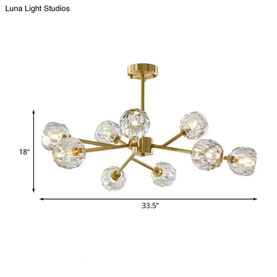 Modern Crystal Global Chandelier – 9-Light Brass Branch Pendant Lamp