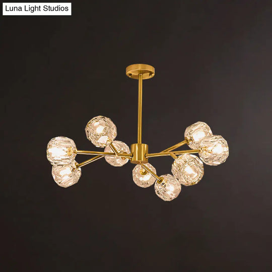 Modern Crystal Global Hanging Chandelier - 9-Light Brass Branch Pendant Lamp