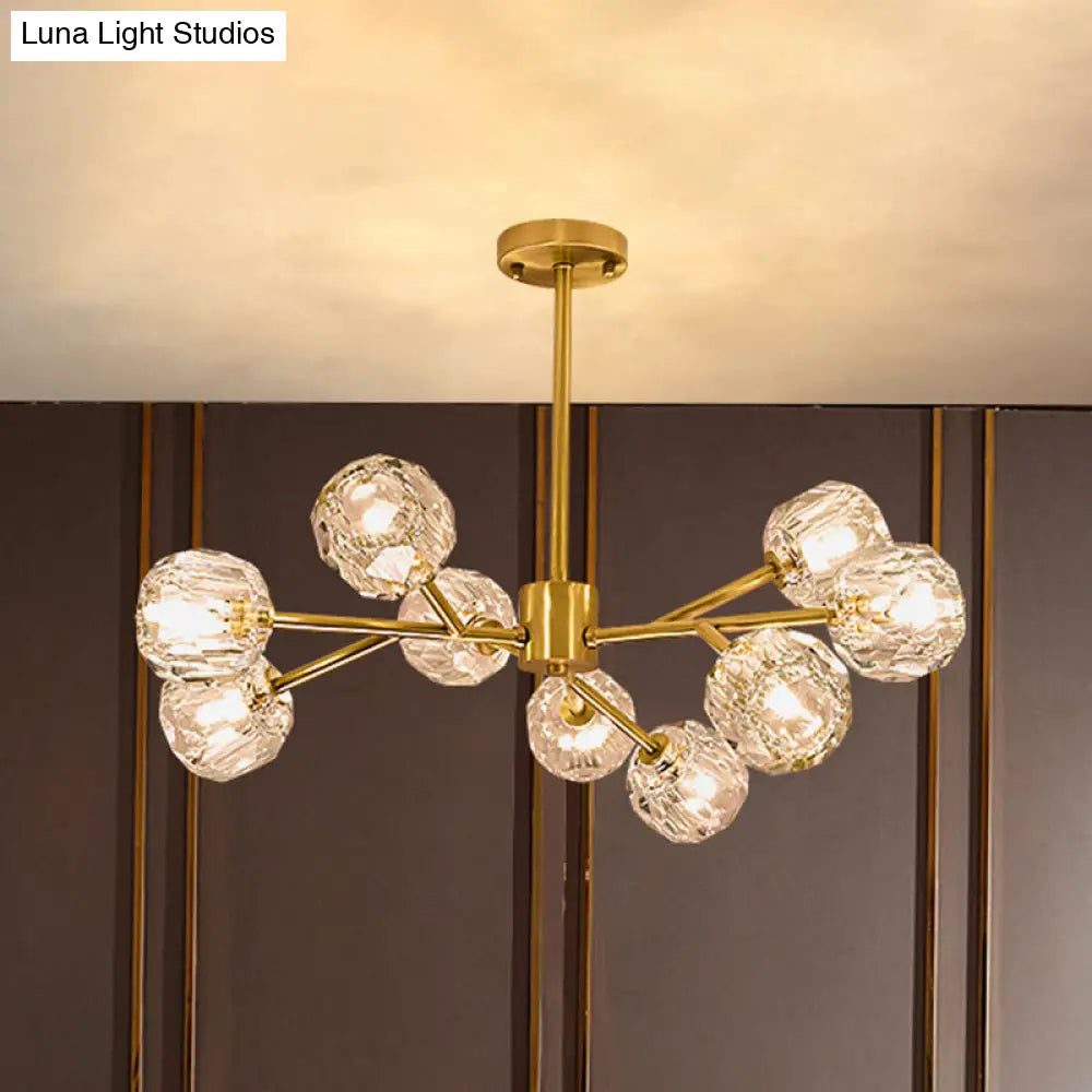 Modern Crystal Global Chandelier – 9-Light Brass Branch Pendant Lamp