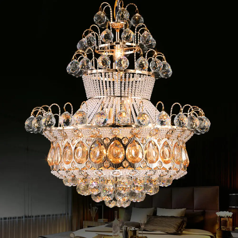 Modern Crystal Gold Chandelier Ceiling Light Fixture - 10 Lights Bedroom