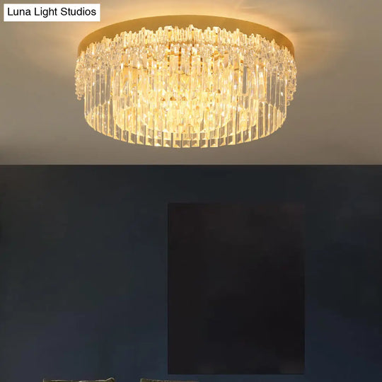 Modern Crystal Gold Flush Mount Light With Tri-Sided Drum Shape