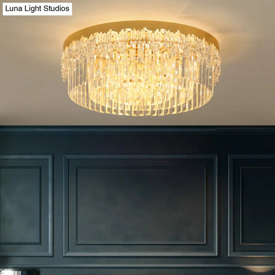 Modern Crystal Gold Flush Mount Light With Tri - Sided Drum Shape