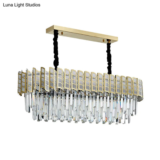 Modern Crystal Gold Island Pendant Light With 10 Elliptical Bulbs