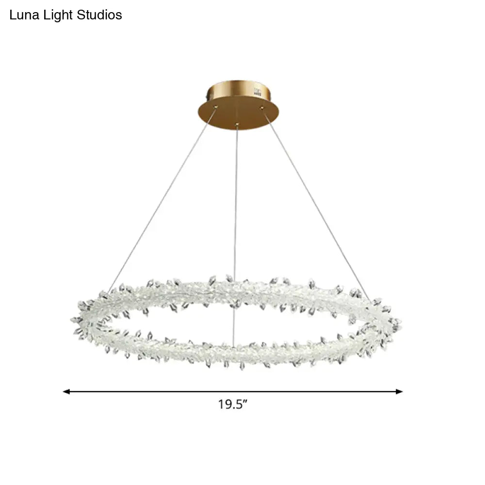 Modern Crystal Gold Led Chandelier Light Fixture - Ring Parlor Suspension Lamp 16/19.5 Wide