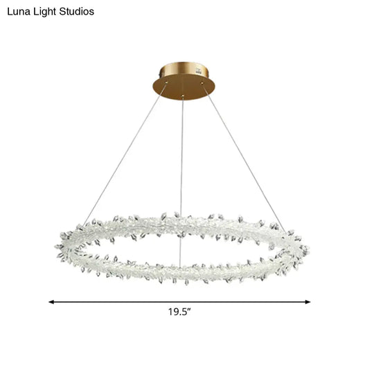 Modern Crystal Gold Led Chandelier Light Fixture - Ring Parlor Suspension Lamp 16/19.5 Wide