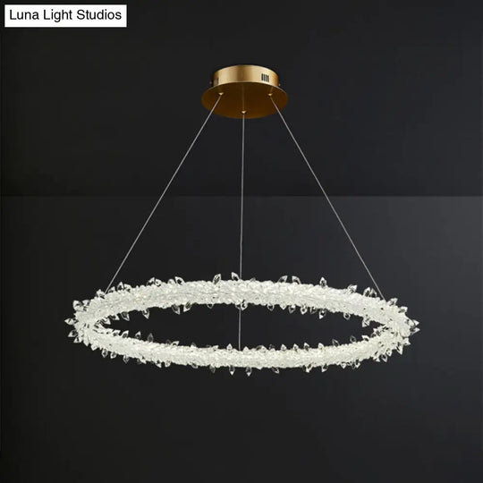 Modern Crystal Gold Led Chandelier Light Fixture - Ring Parlor Suspension Lamp 16/19.5 Wide