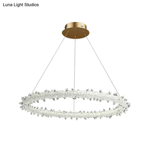 Modern Crystal Gold Led Chandelier Light Fixture - Ring Parlor Suspension Lamp 16/19.5 Wide