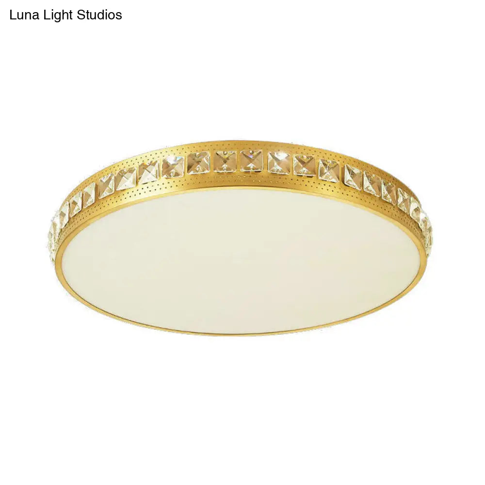 Modern Crystal Gold Led Circle Flush Light Ceiling Fixture In 14’/18’/21.5’ Width Warm/White/Natural