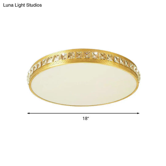 Modern Crystal Gold Led Circle Flush Light Ceiling Fixture In 14/18/21.5 Width Warm/White/Natural