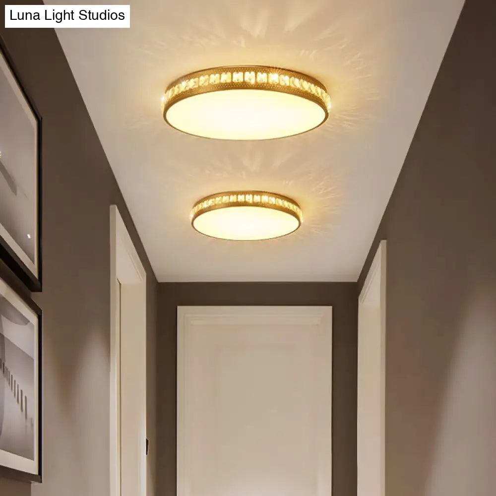 Modern Crystal Gold Led Circle Flush Light Ceiling Fixture In 14’/18’/21.5’ Width Warm/White/Natural