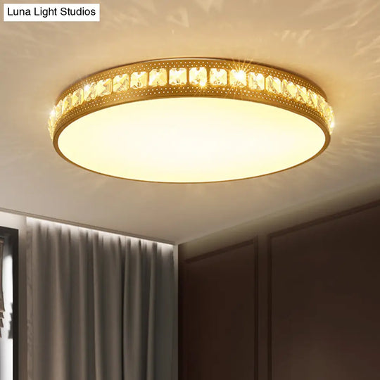 Modern Crystal Gold Led Circle Flush Light Ceiling Fixture In 14’/18’/21.5’ Width Warm/White/Natural