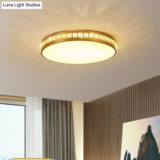 Modern Crystal Gold Led Circle Flush Light Ceiling Fixture In 14/18/21.5 Width Warm/White/Natural