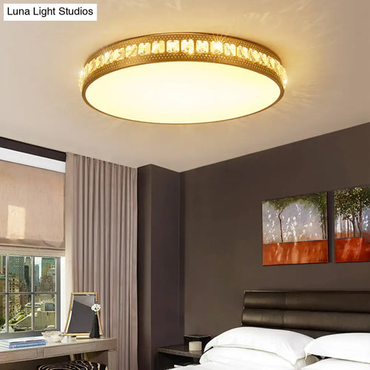 Modern Crystal Gold Led Circle Flush Light Ceiling Fixture In 14/18/21.5 Width Warm/White/Natural /