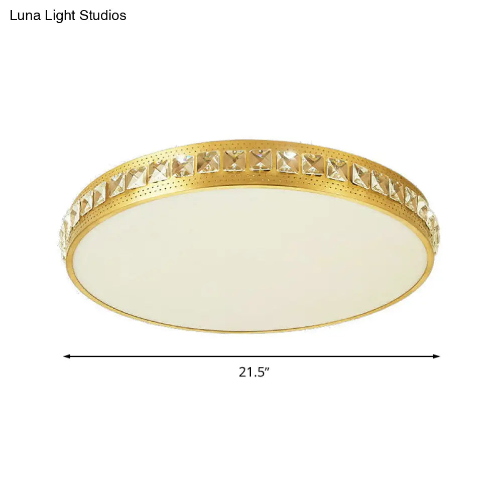 Modern Crystal Gold Led Circle Flush Light Ceiling Fixture In 14’/18’/21.5’ Width Warm/White/Natural