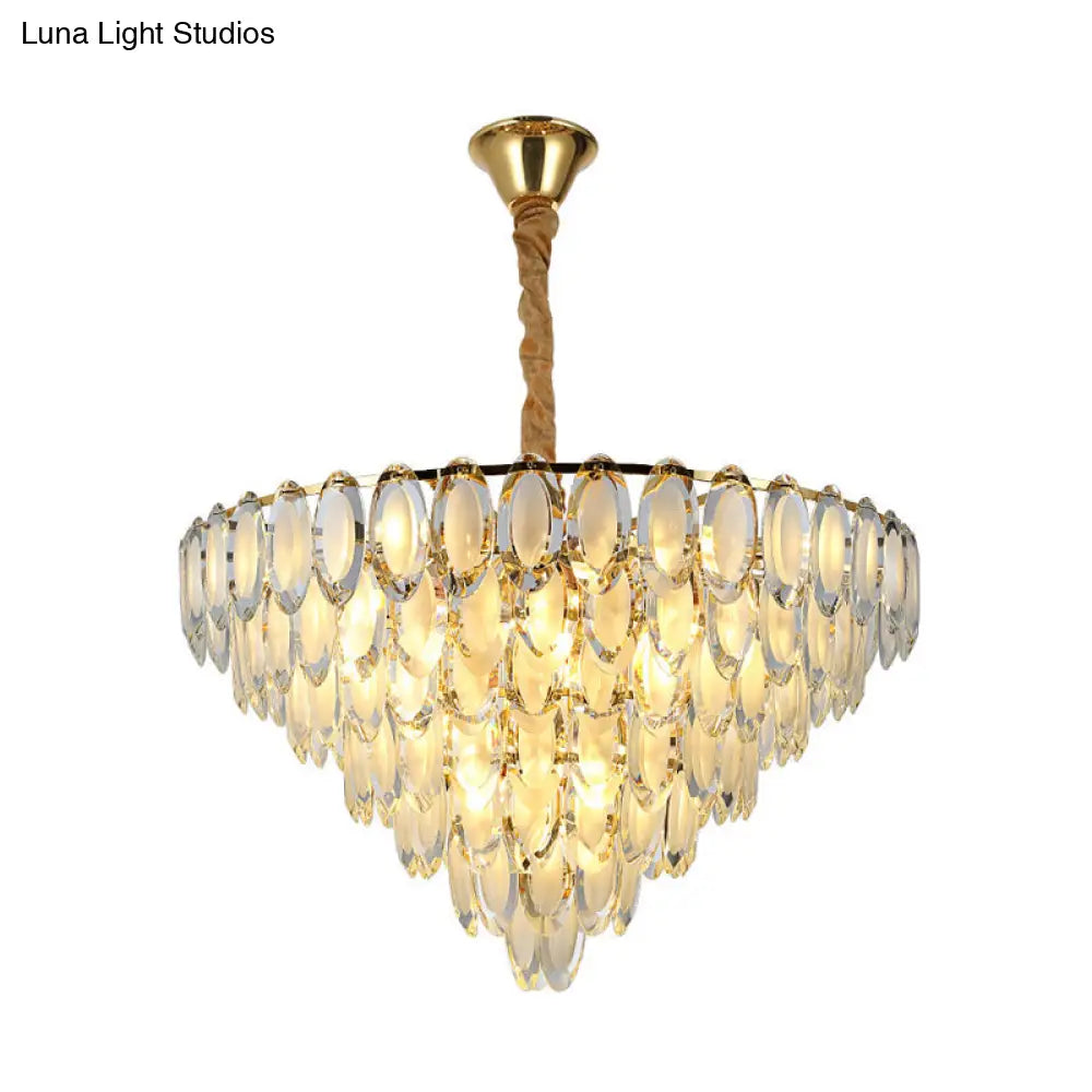 Modern Crystal Gold Semi Flushmount Ceilinight For Living Room - 5-Layered Bulbs Oval Design