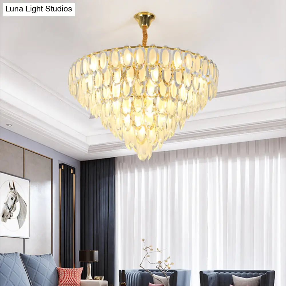 Modern Crystal Gold Semi Flushmount Ceilinight For Living Room - 5-Layered Bulbs Oval Design