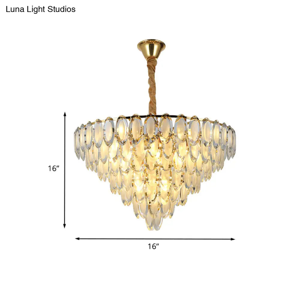 Modern Crystal Gold Semi Flushmount Ceilinight For Living Room - 5-Layered Bulbs Oval Design