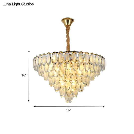 Modern Crystal Gold Semi Flushmount Ceilinight For Living Room - 5-Layered Bulbs Oval Design