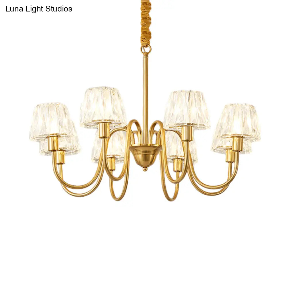 Modern Crystal Hanging Ceiling Light With Brushed Brass Finish - Available In 3/6/8 Lights