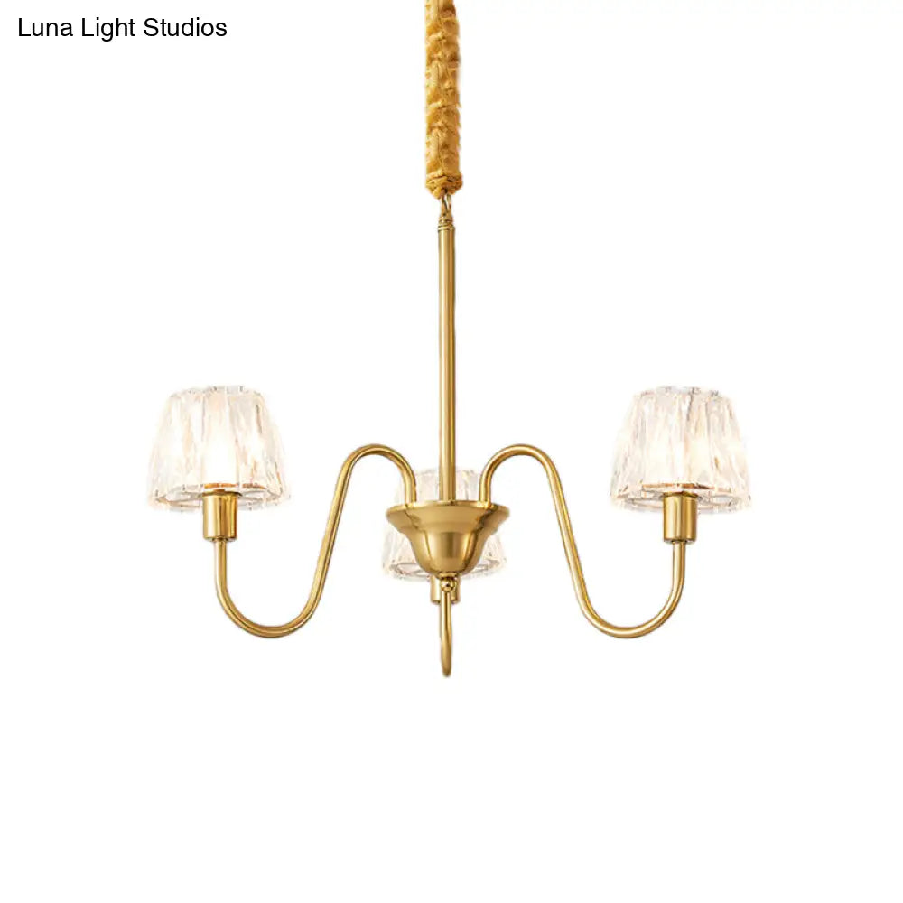 Modern Crystal Hanging Ceiling Light With Brushed Brass Finish - Available In 3/6/8 Lights