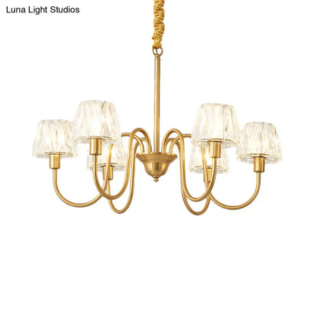 Modern Crystal Hanging Ceiling Light With Brushed Brass Finish - Available In 3/6/8 Lights